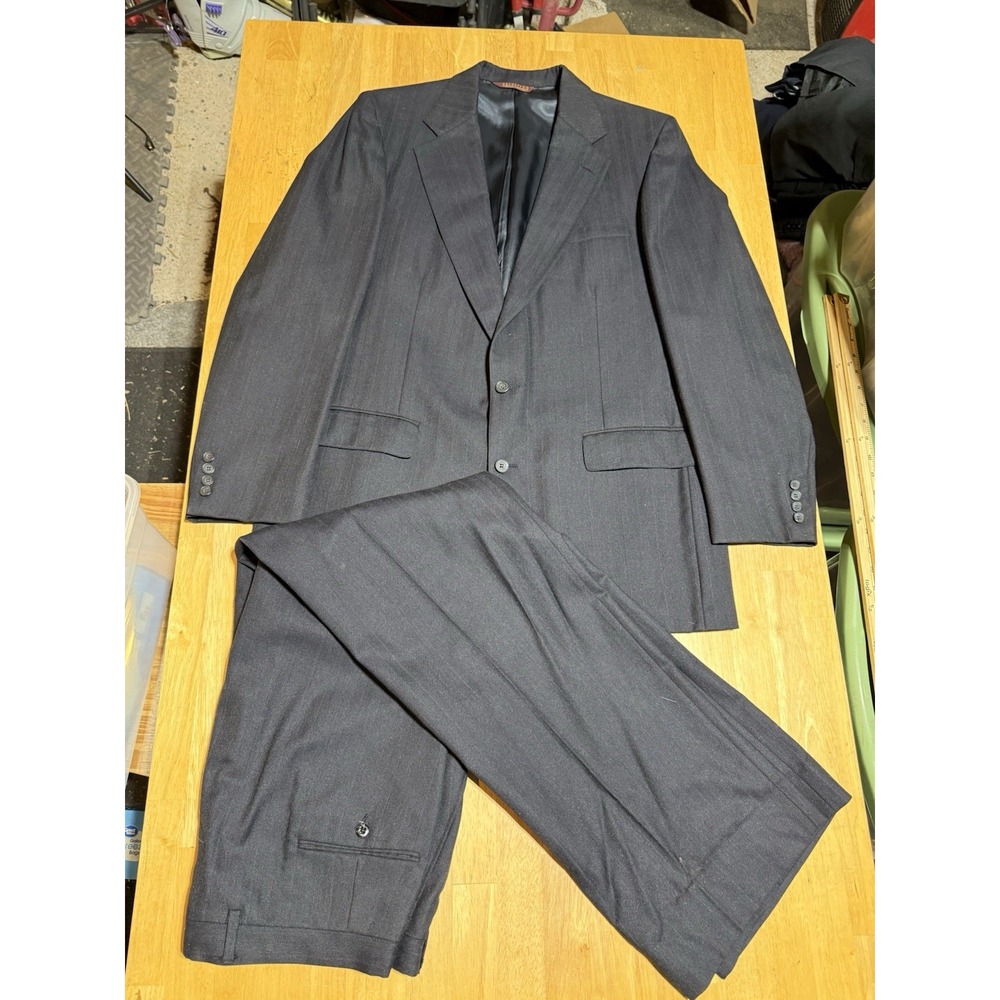 Vintage Nordstrom Men's Suit 100% Wool USA Navy Herringbone 2 Piece Single Vent